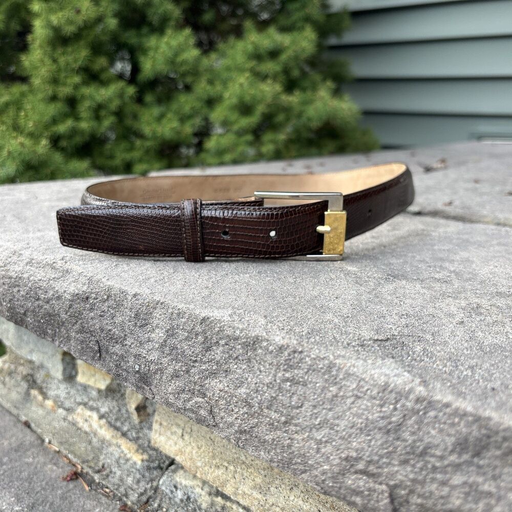 Authentic Lizard Skin Belt Size Small Made In USA Two Tone Buckle 34”